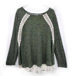 Dalia boho split back tunic sweater w/ lace detail
